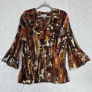 Vtg Y2K Pleated Ruffle Top 1X Brown Sheer Fairy Coquette Grunge 90s Artsy Boho